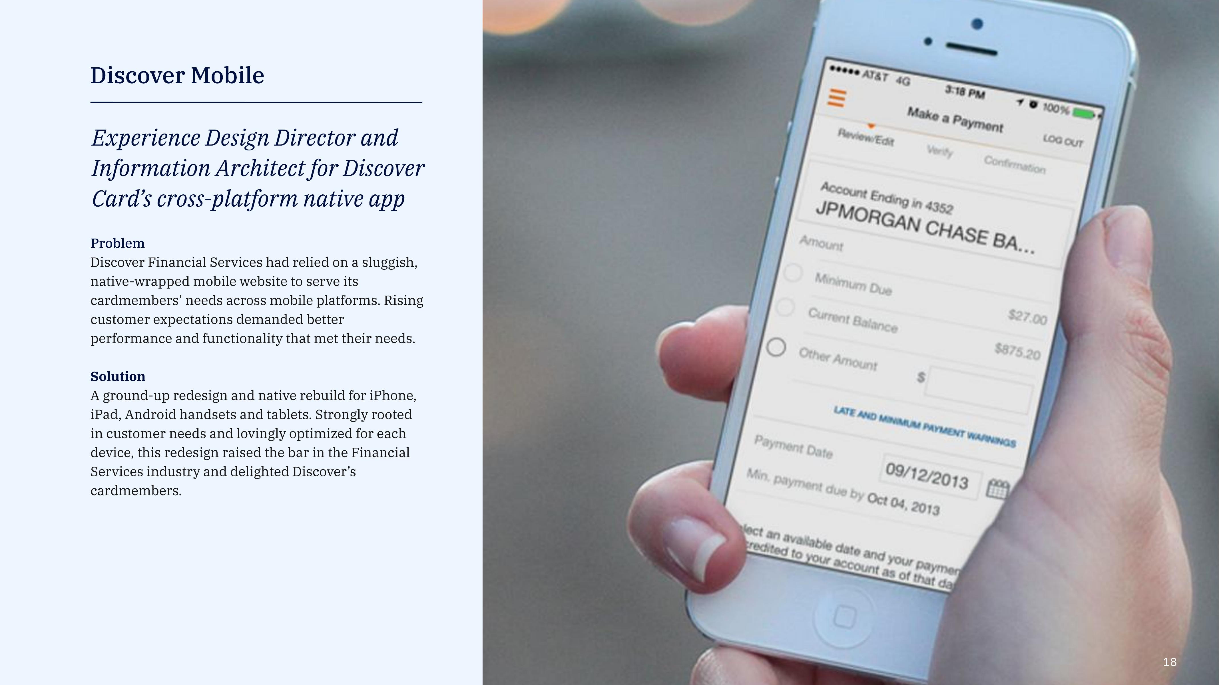Discover mobile payment flow on iPhone 5, hand-held in low light.