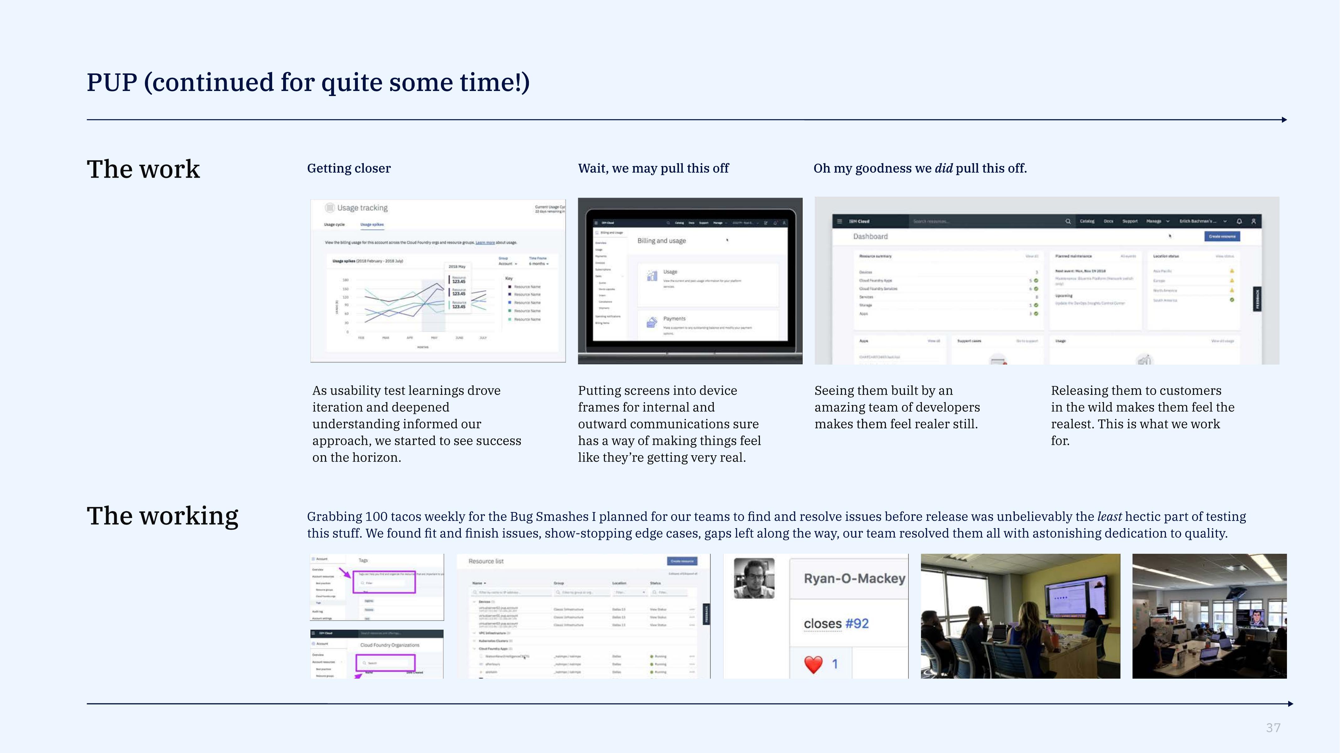 Progressing screenshots of the unified billing, usage, and resource dashboard.